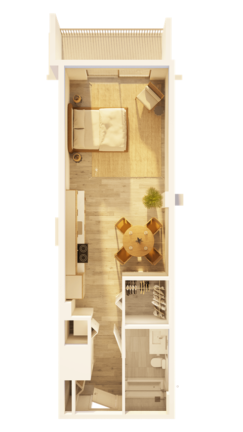 Floor plan for studio, 1 bath, 536 sqft